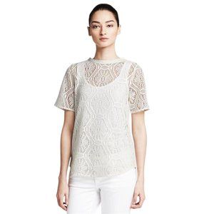 Banana Republic White Lace Shirttail Top Size S Petite Feminine Dainty